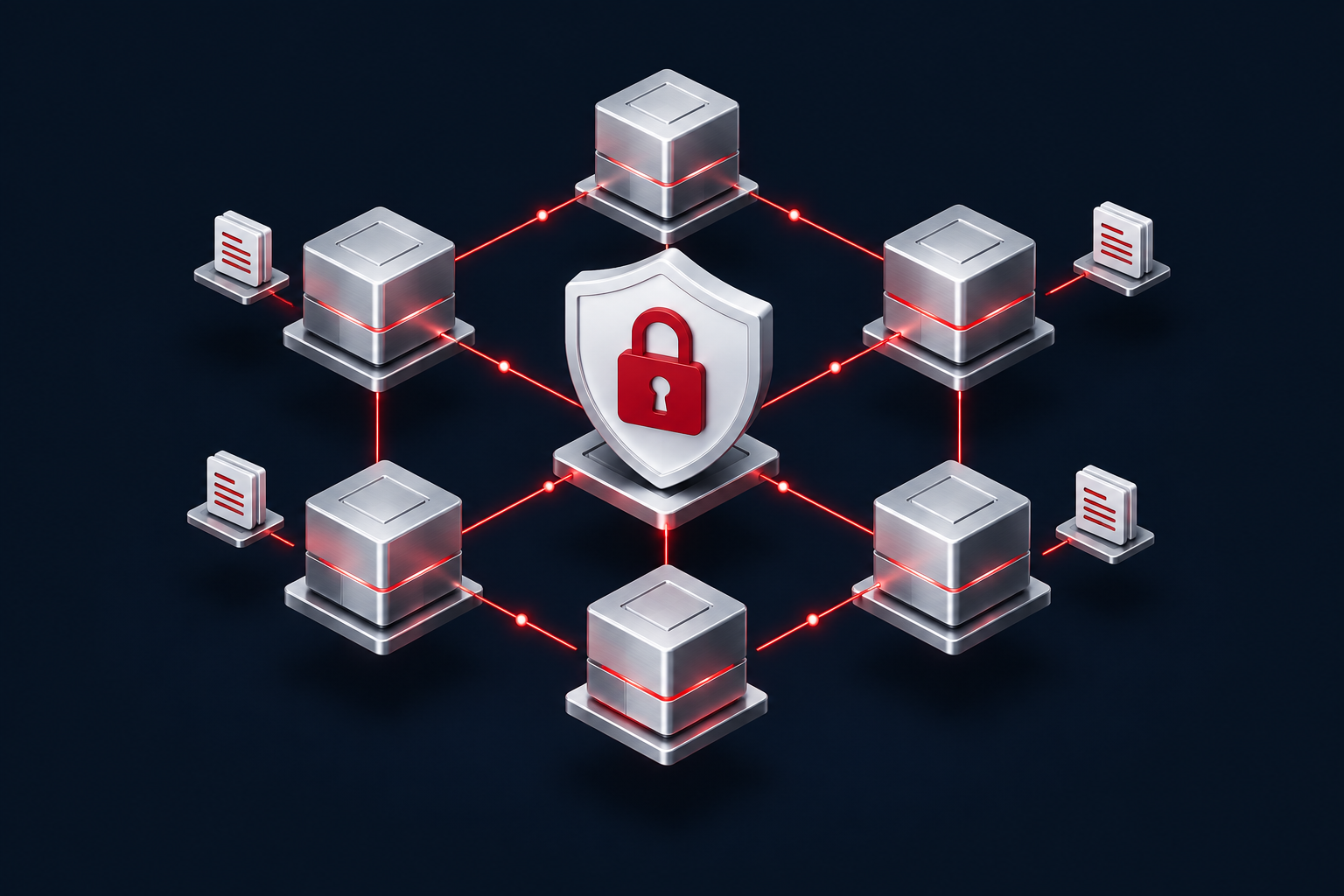 Interconnected ledger nodes representing shared blockchain records